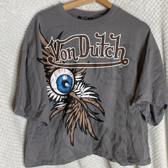 Von Dutch Other - Von Dutch Gray Cropped Tee with Eye Graphic